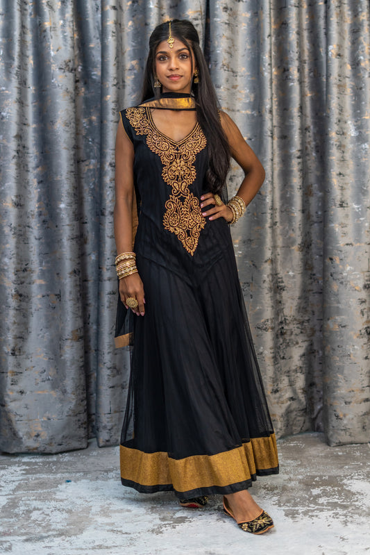 Black Net Punjabi Set with Swarovski Stone Work
