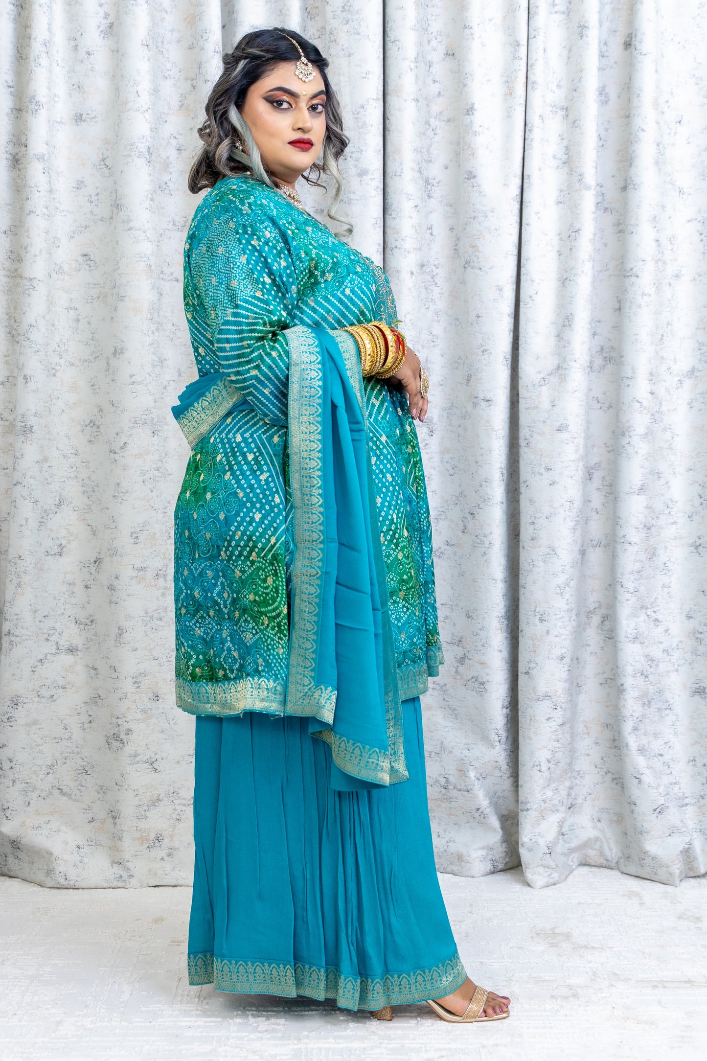 Blue Tie-Dyed Chinon Silk Punjabi Set