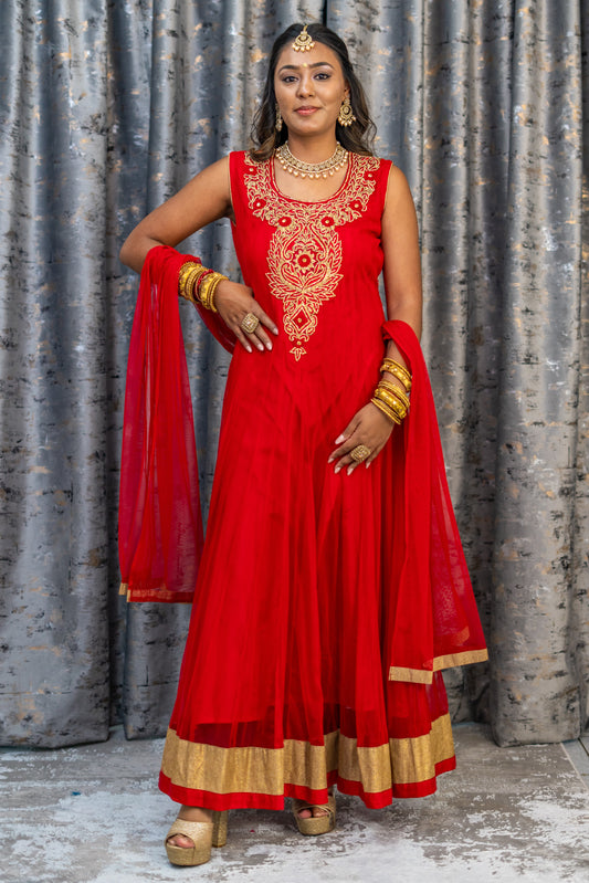 Red Net Punjabi with Swarovski Stone Work
