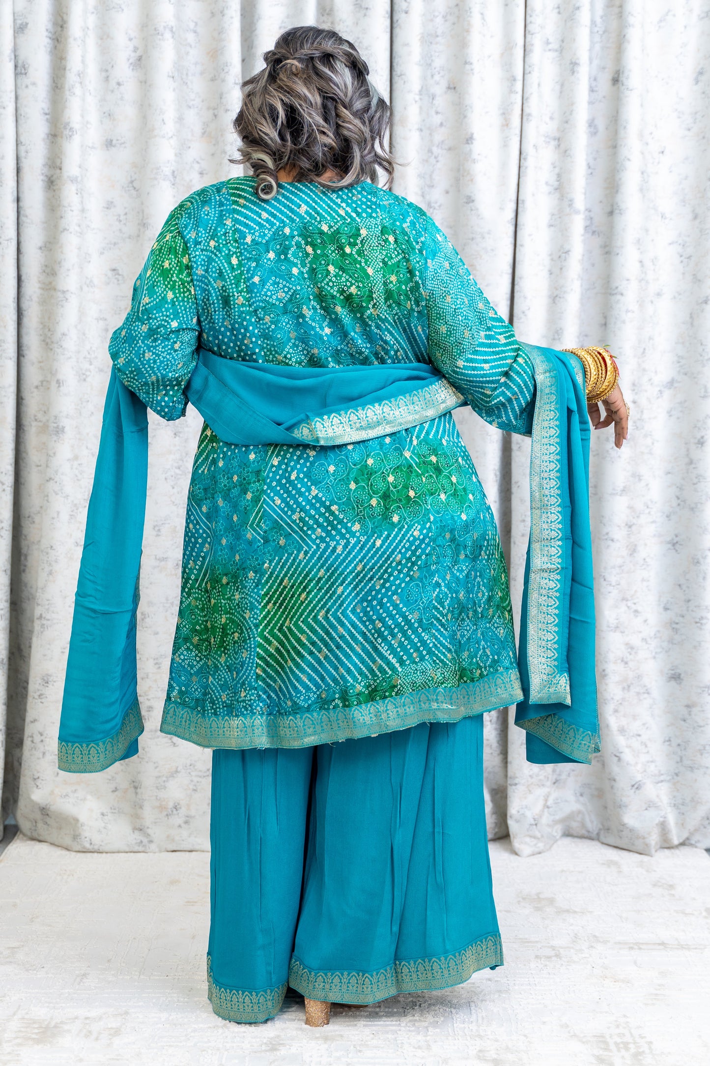 Blue Tie-Dyed Chinon Silk Punjabi Set