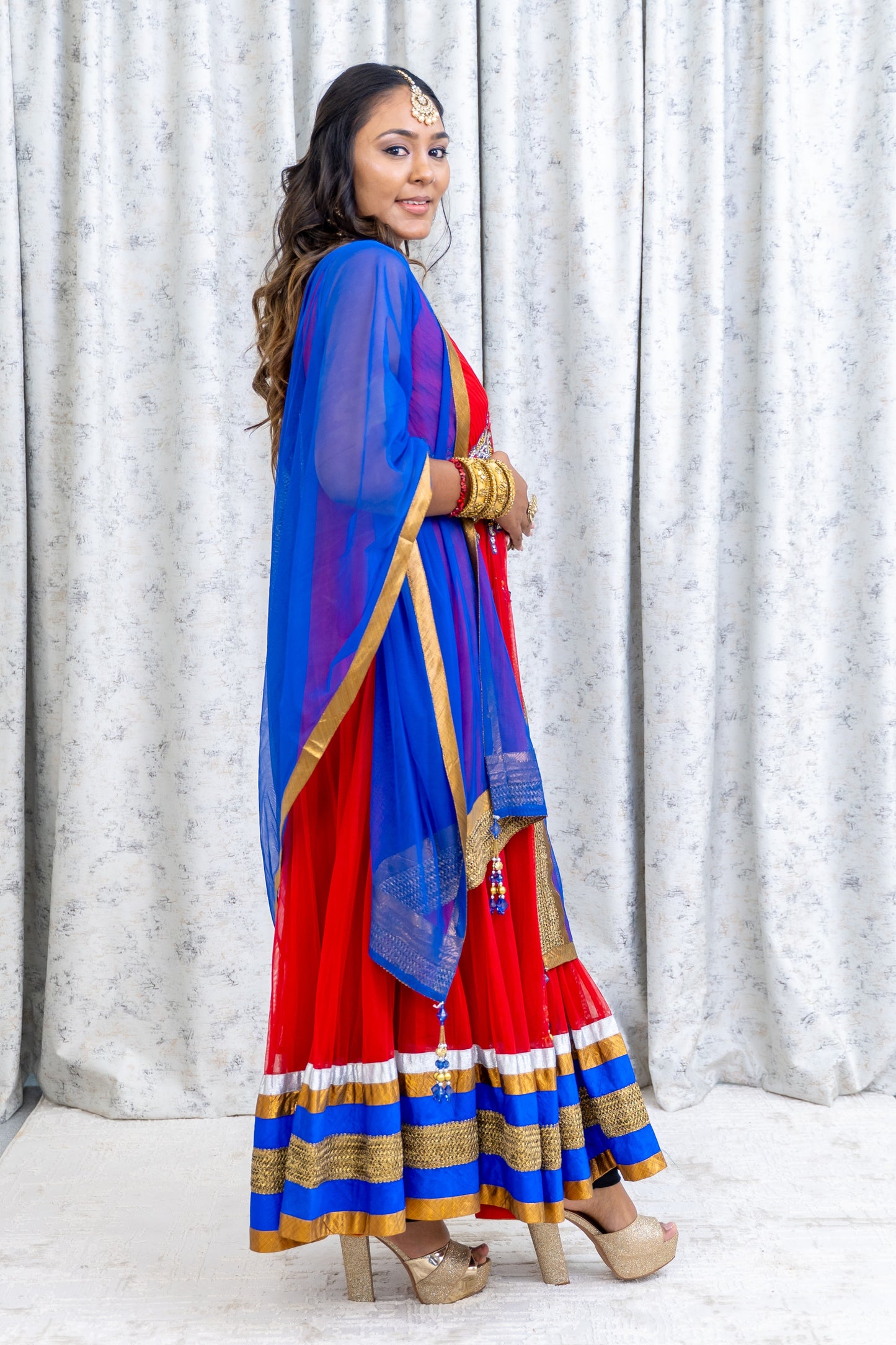 Red & Blue Punjabi Set with Swarovski Stone Work