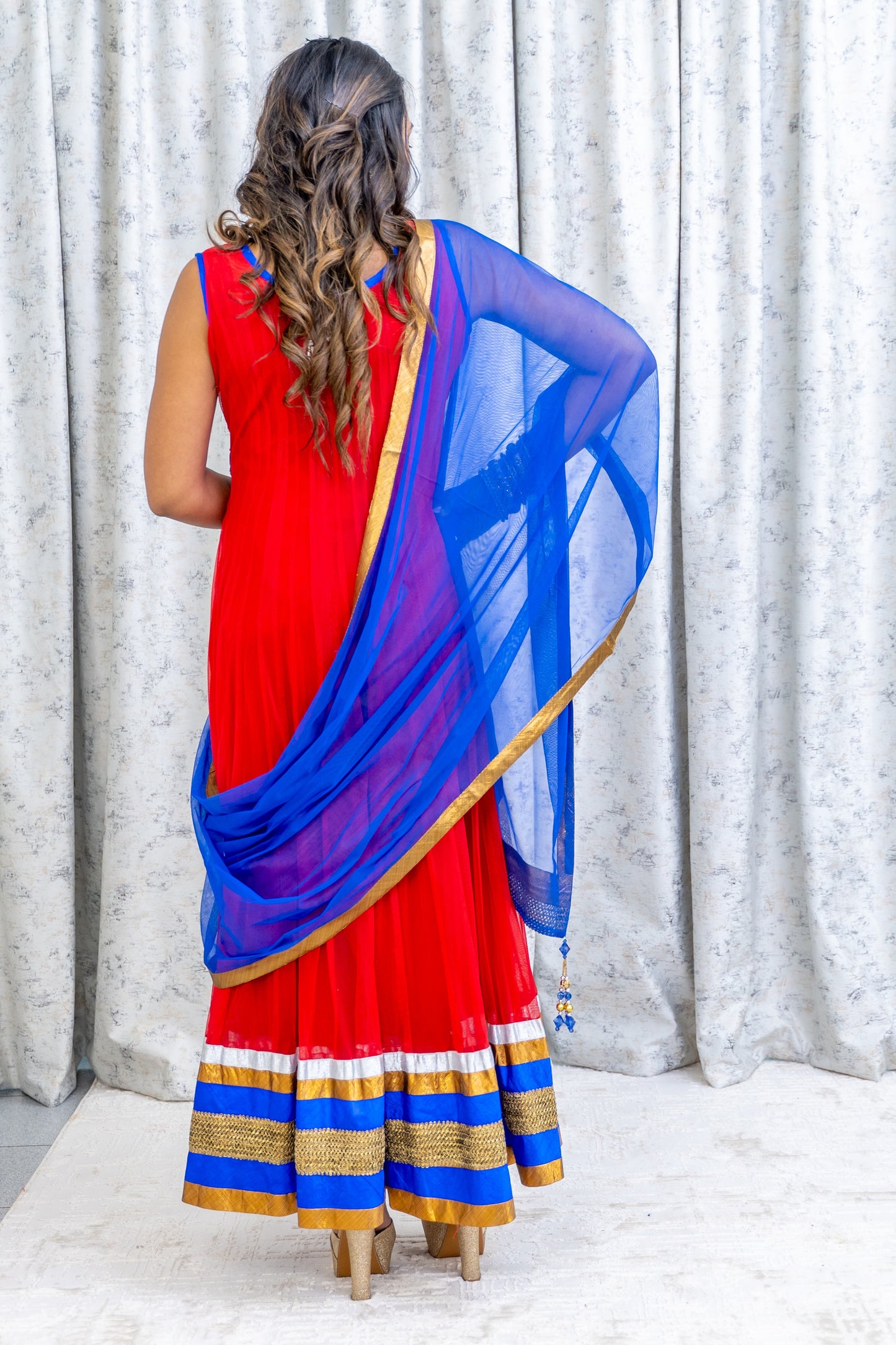 Red & Blue Punjabi Set with Swarovski Stone Work