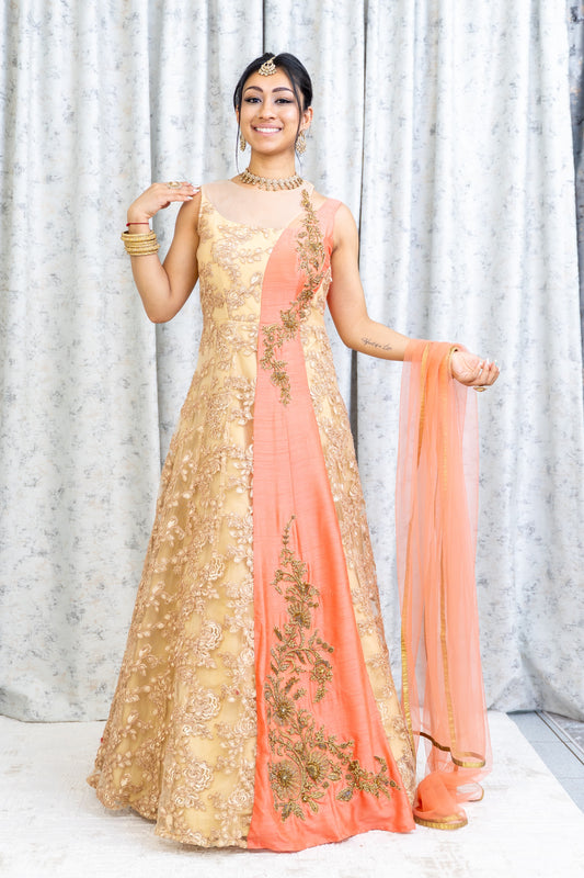 Gold Embroidered Punjabi Set with Pink Panel Work