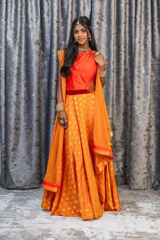 Orange Brocade Punjabi Set