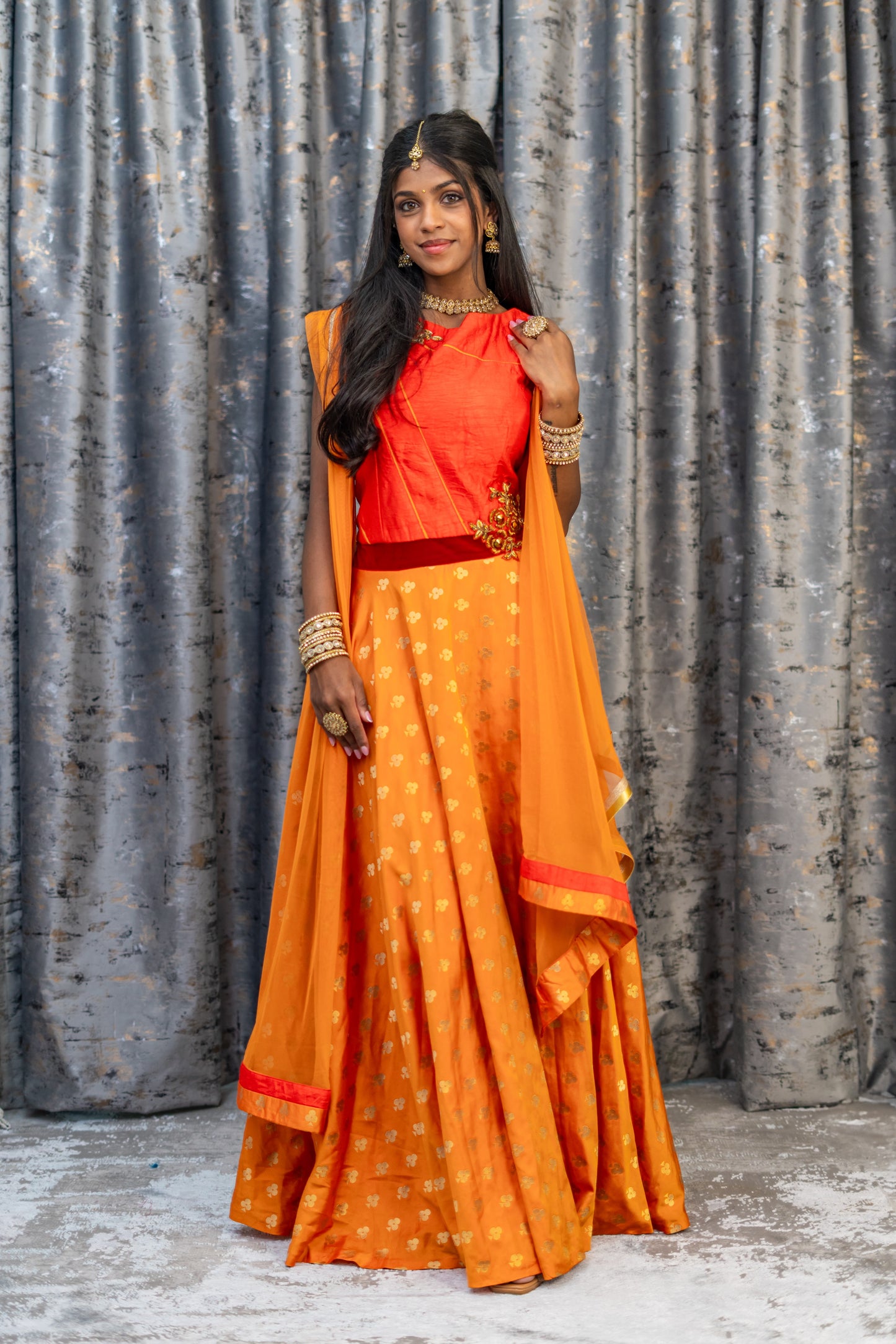 Orange Brocade Punjabi Set