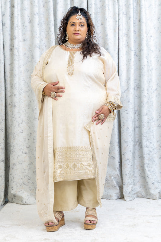 Cream Cotton Punjabi Set with Embroidery