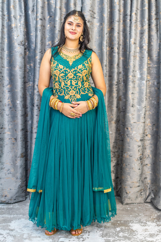 Teal punjabi with gold swarovski stones