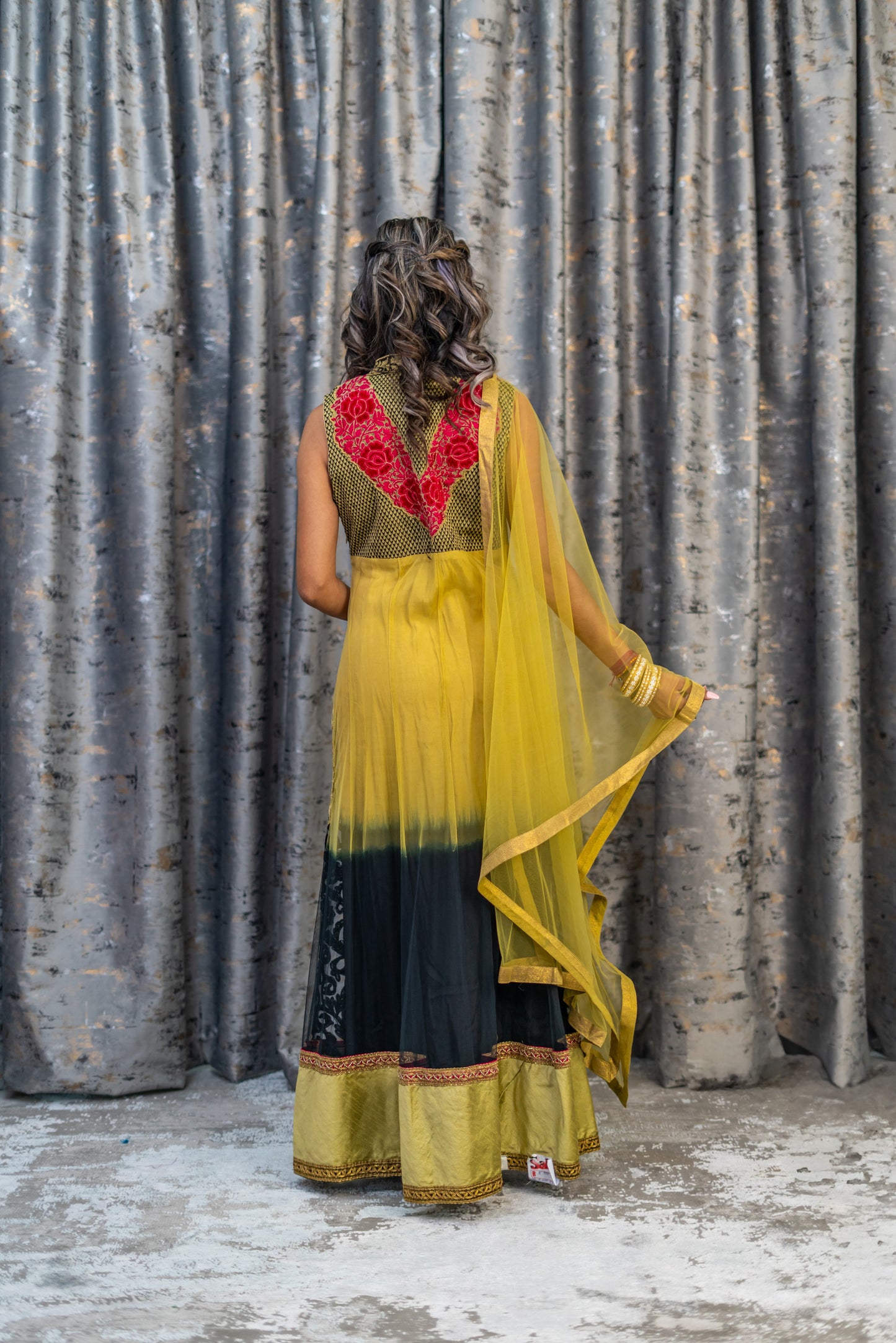 Ombre Black & Gold Net Embroidered Punjabi Set