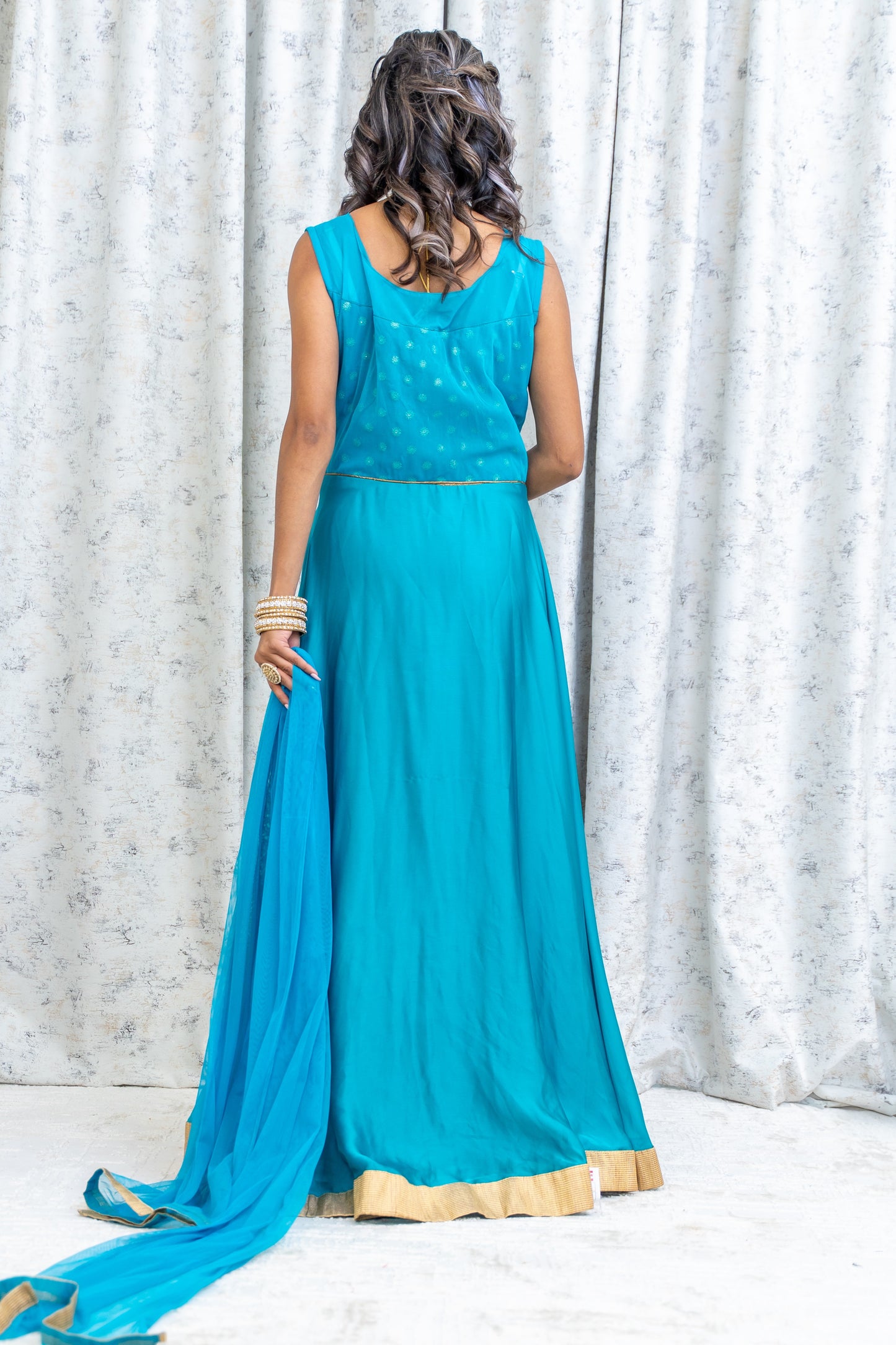 Blue Chinon Silk Punjabi Set