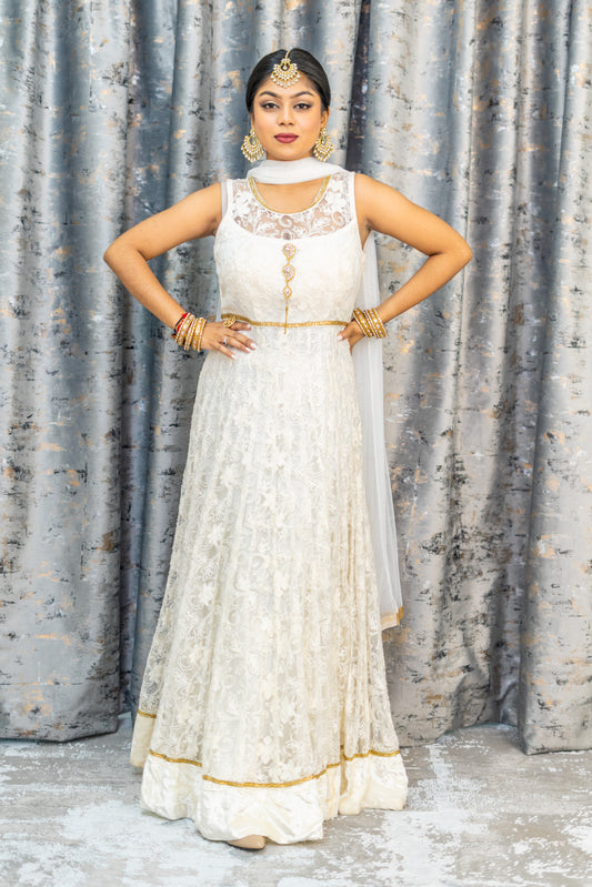 White Embroidered Net Punjabi with Gold Detailing