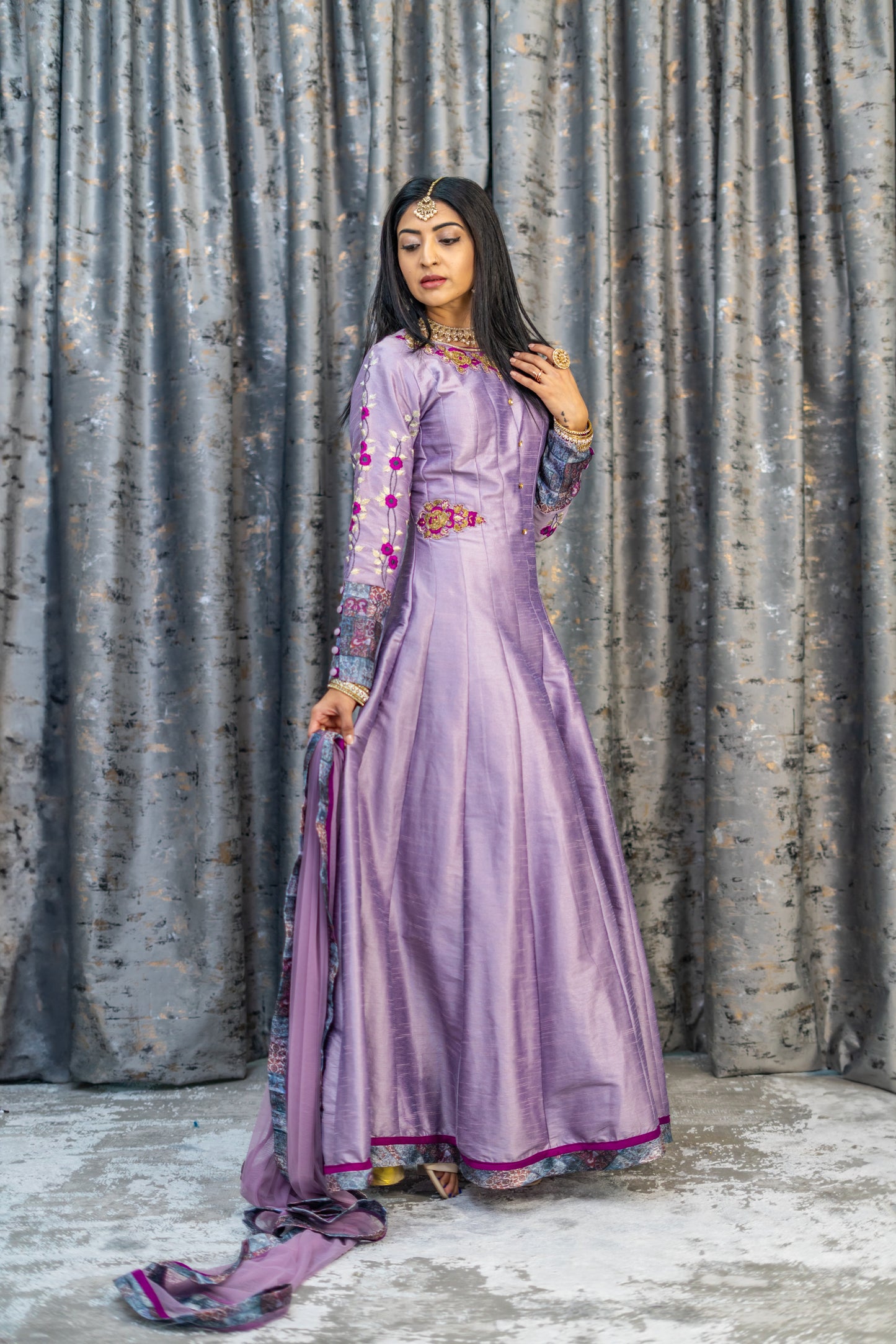Purple Raw Silk Punjabi Set