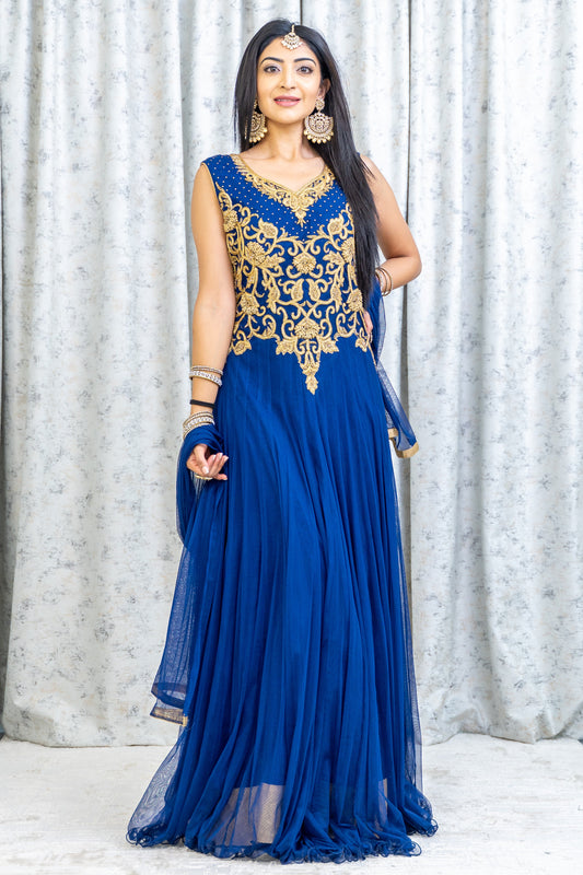 Royyal Blue Net Punjabi Set with  Swarocski Stone Work