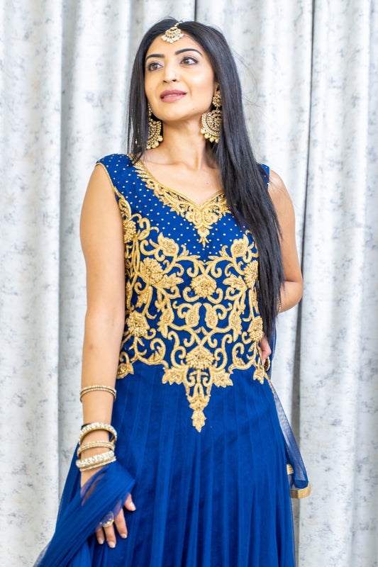 Royyal Blue Net Punjabi Set with  Swarocski Stone Work