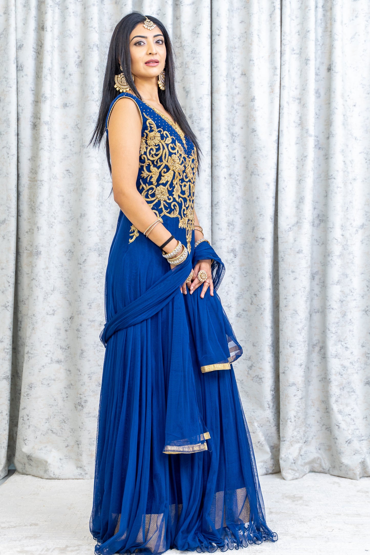Royyal Blue Net Punjabi Set with  Swarocski Stone Work