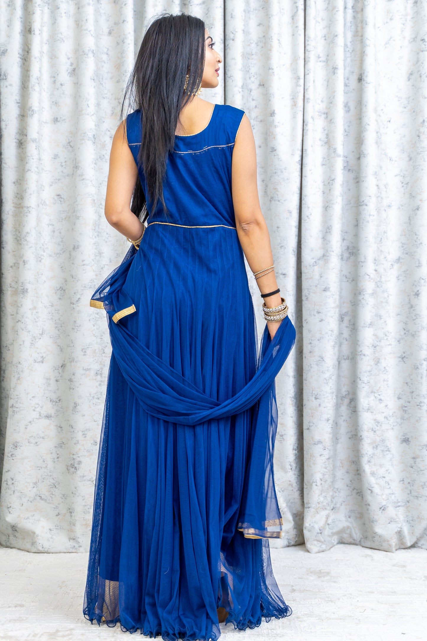 Royyal Blue Net Punjabi Set with  Swarocski Stone Work