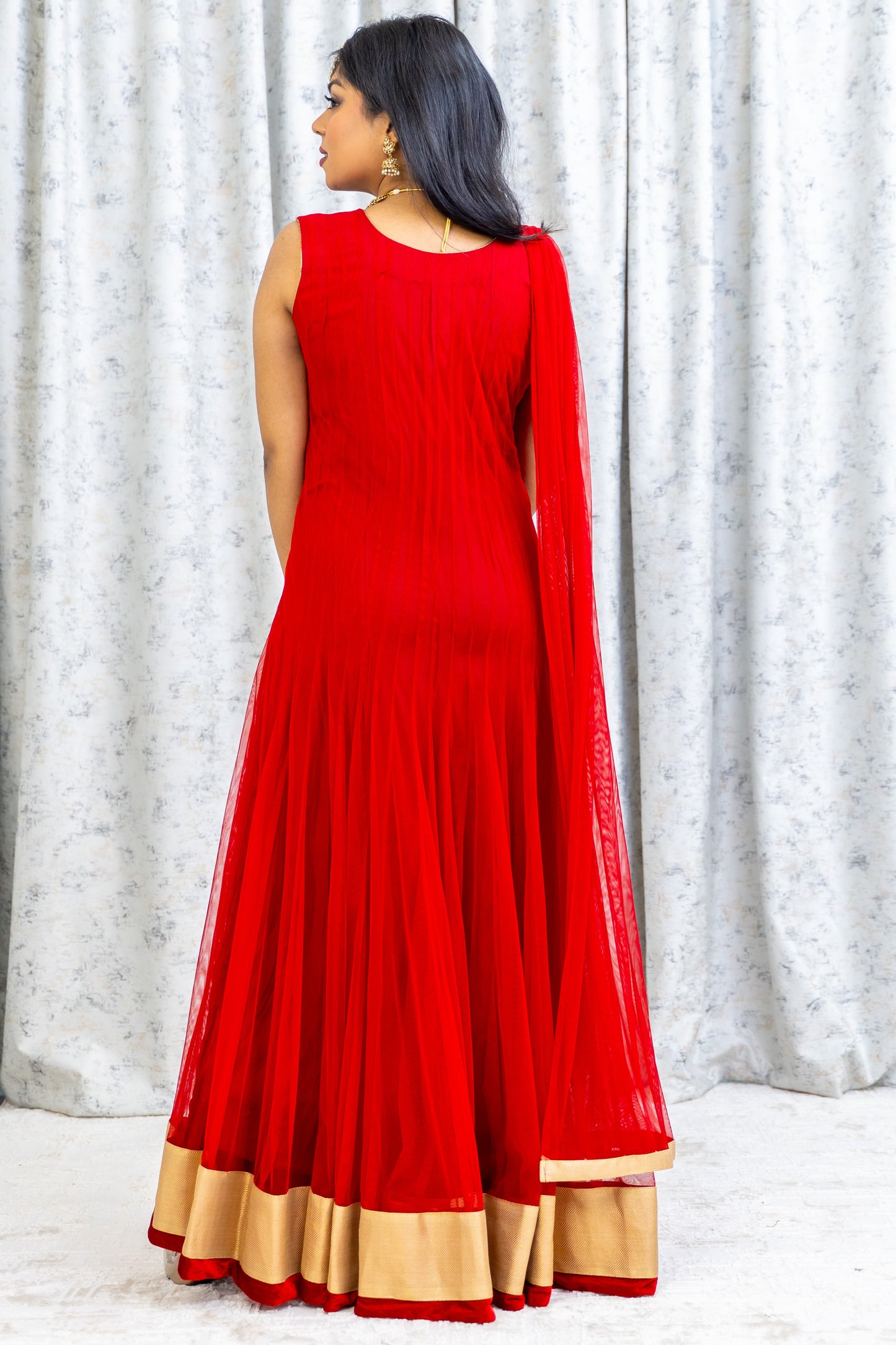 Red Net Punjabi Set with Swarovski Stone Work