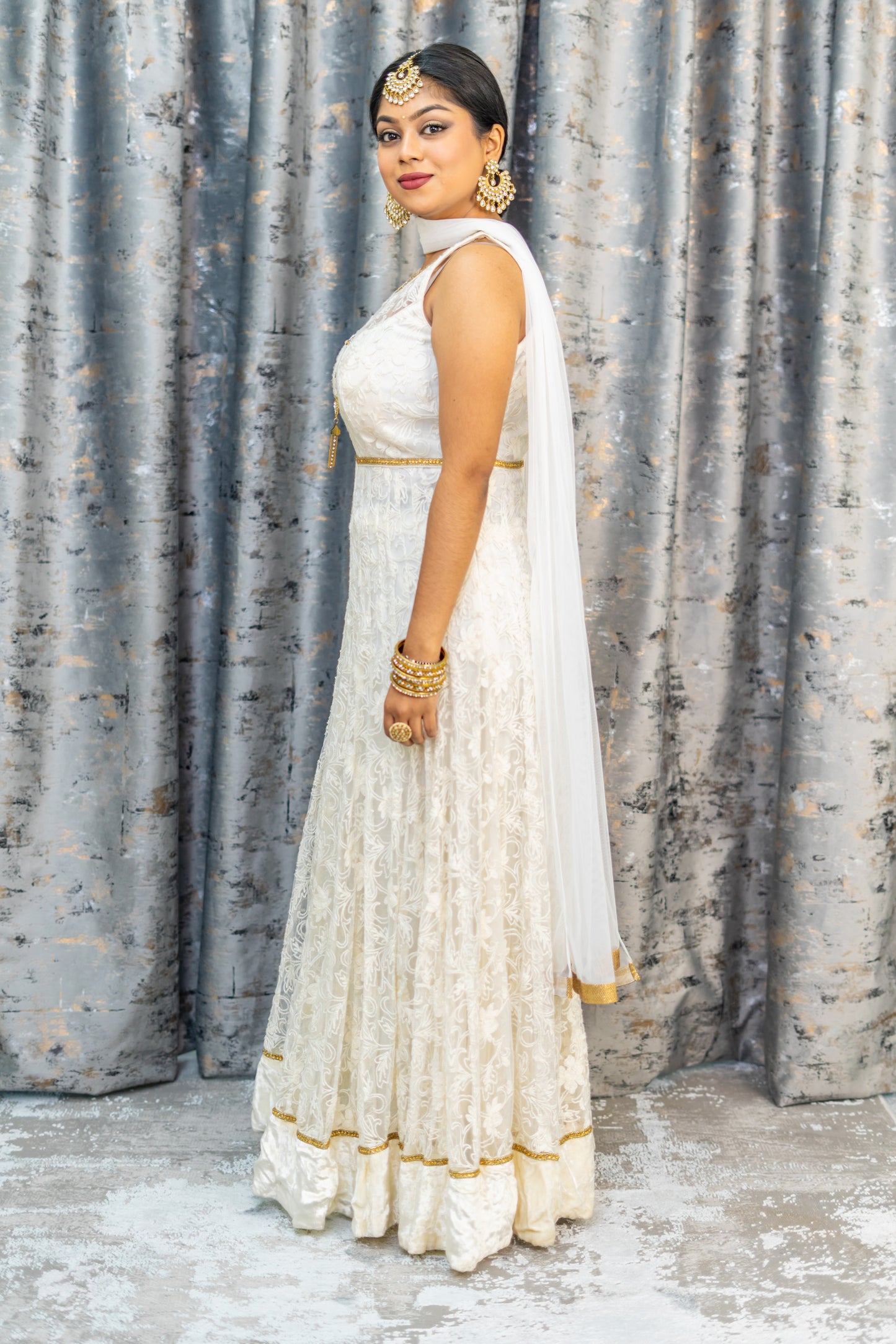 White Embroidered Net Punjabi with Gold Detailing
