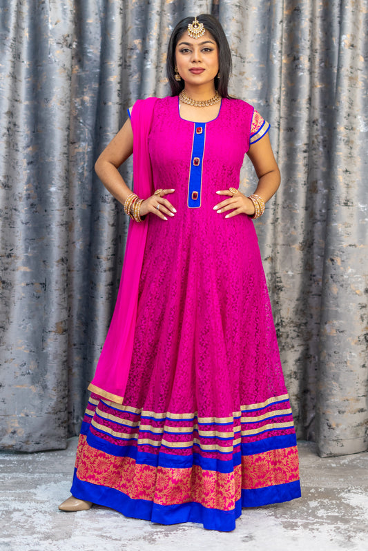 Pink Net Embroidered Punjaabi Set