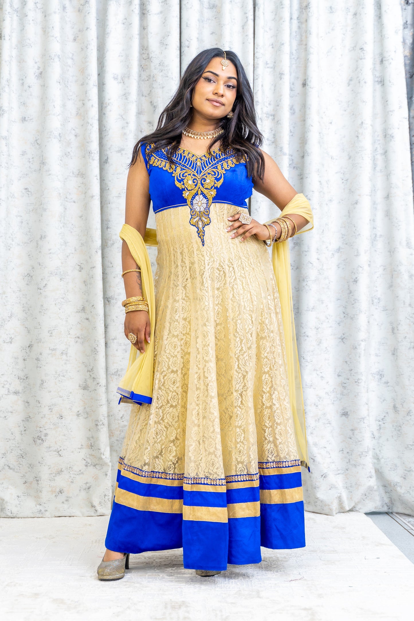 Cream Net Punjabi Set with Swarovski Stone Work
