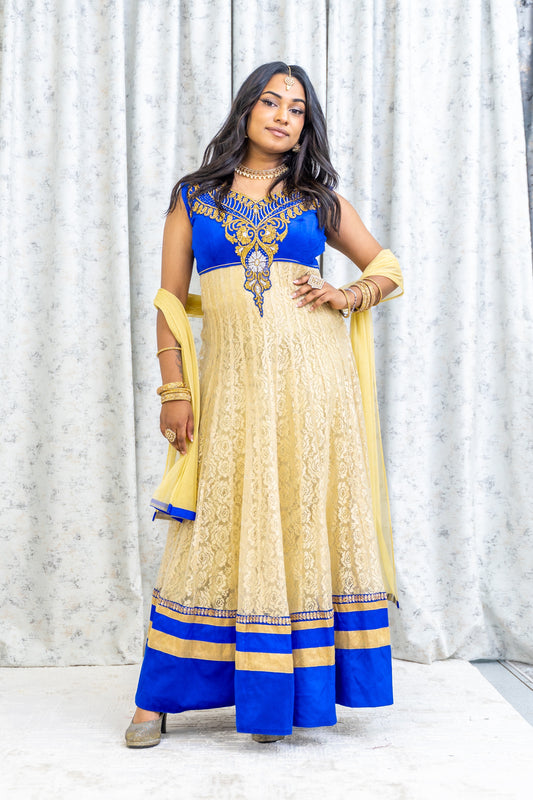 Cream Net Punjabi Set with Swarovski Stone Work