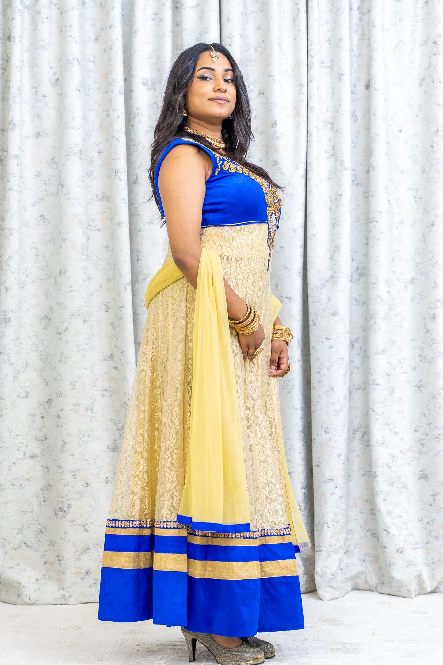 Cream Net Punjabi Set with Swarovski Stone Work