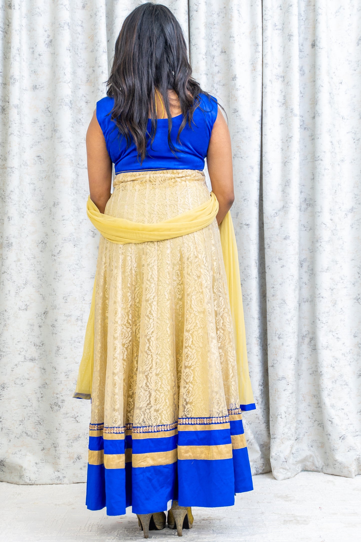 Cream Net Punjabi Set with Swarovski Stone Work