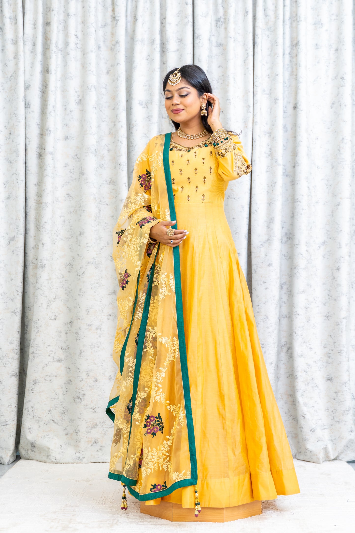 Yellow Golden Cotton Punjabi Set with Contrast Dupatta