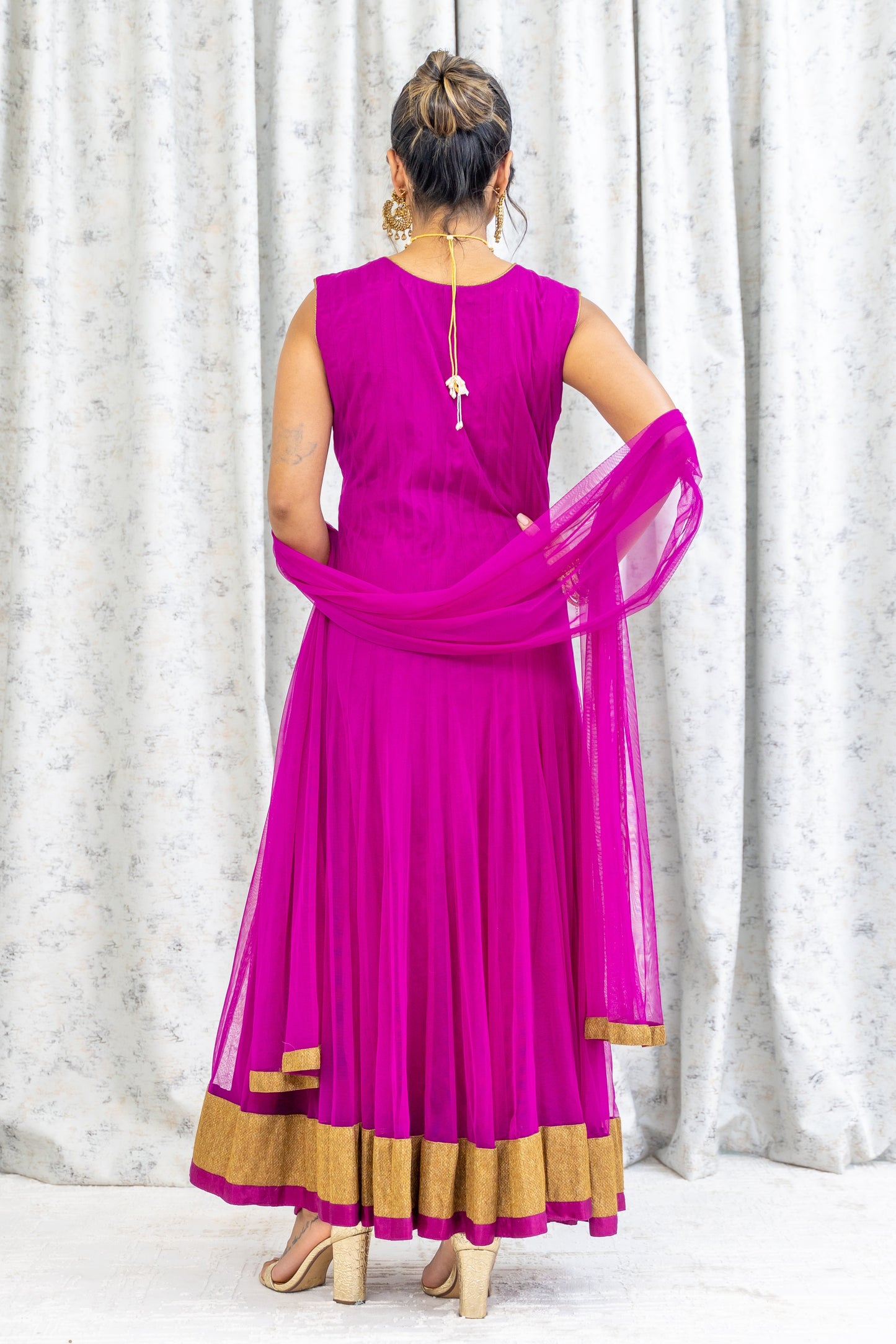 Purple Net Punjabi Set with Gold Swarovski Stone Work