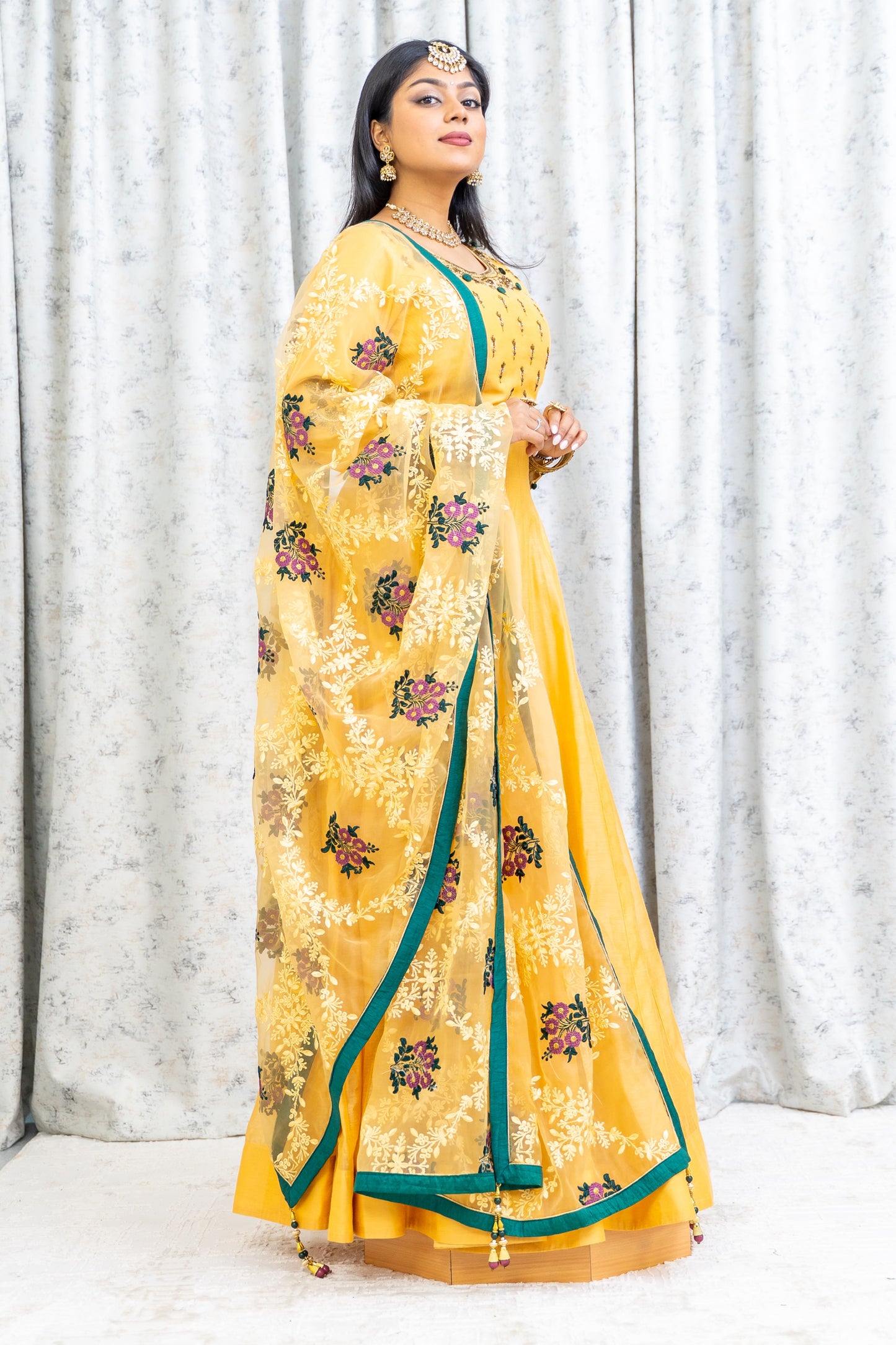 Yellow Golden Cotton Punjabi Set with Contrast Dupatta