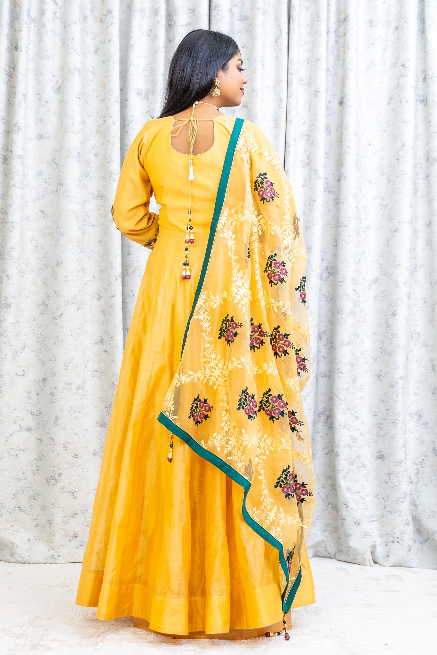 Yellow Golden Cotton Punjabi Set with Contrast Dupatta