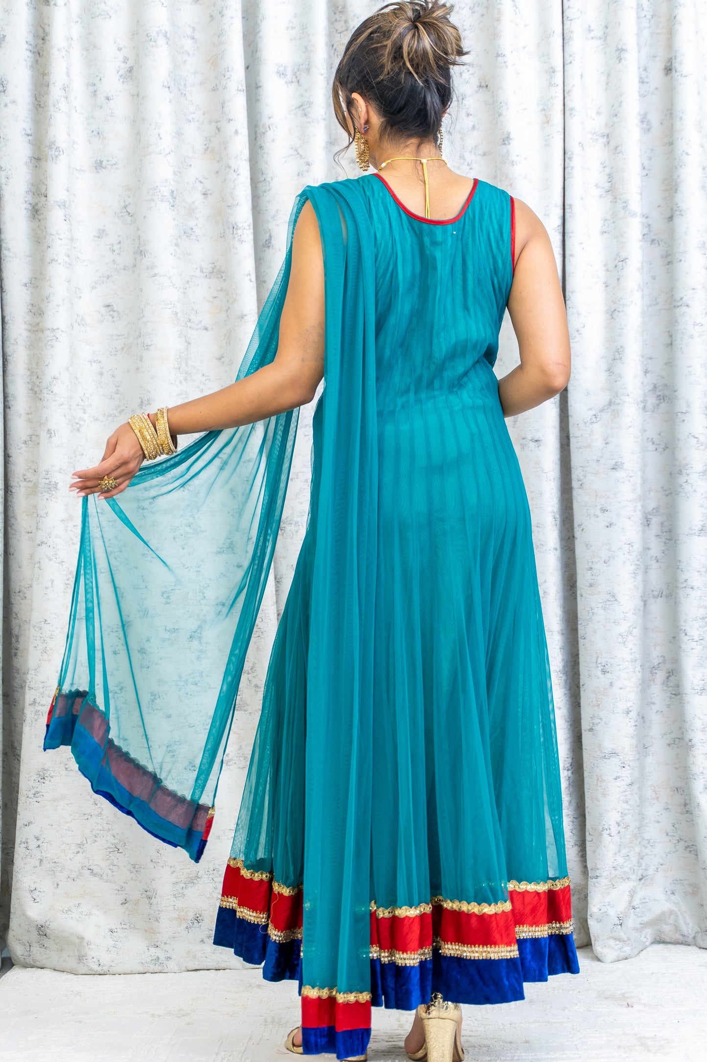 Teal Blue Net Punjabi Set with Swarovski Stone Work