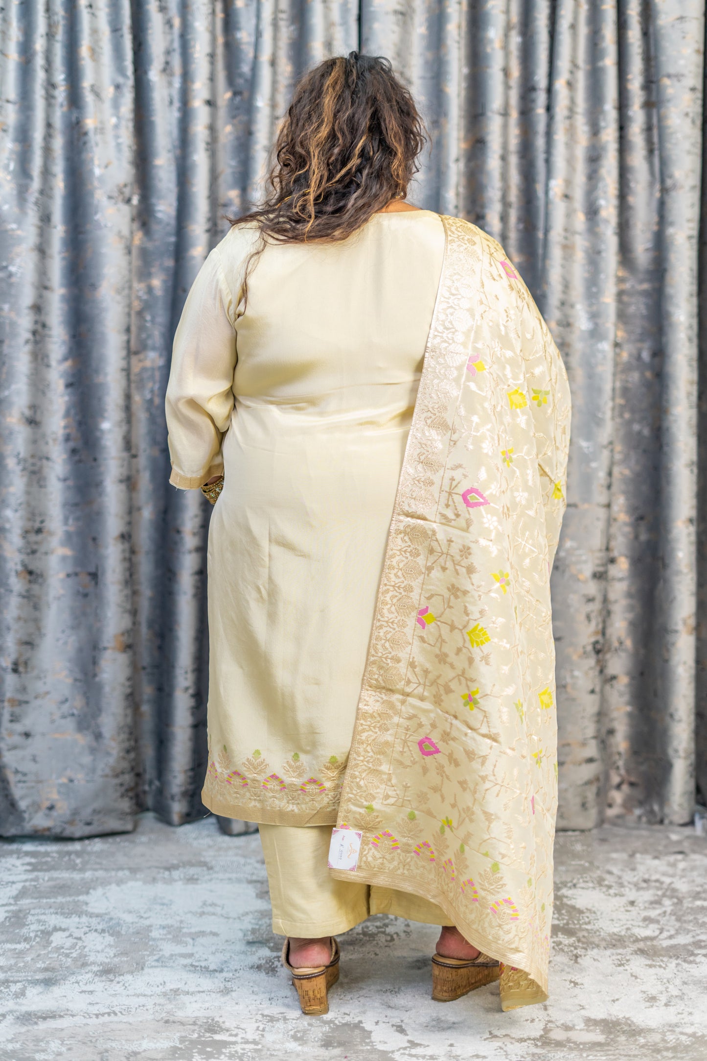 Cream Chinon Silk with Embroidery