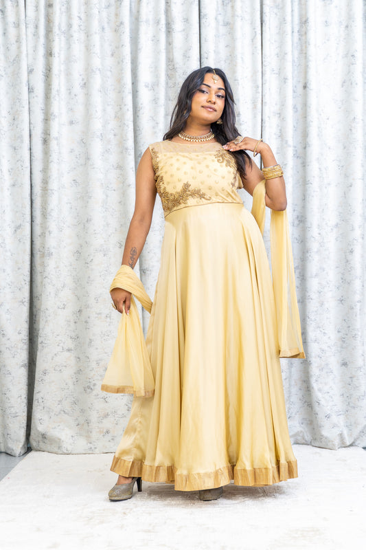 Cream Chinon Silk Punjabi Set