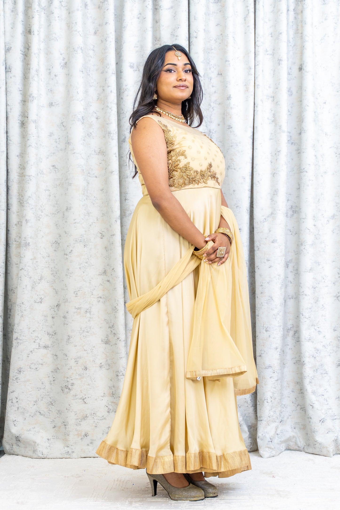 Cream Chinon Silk Punjabi Set