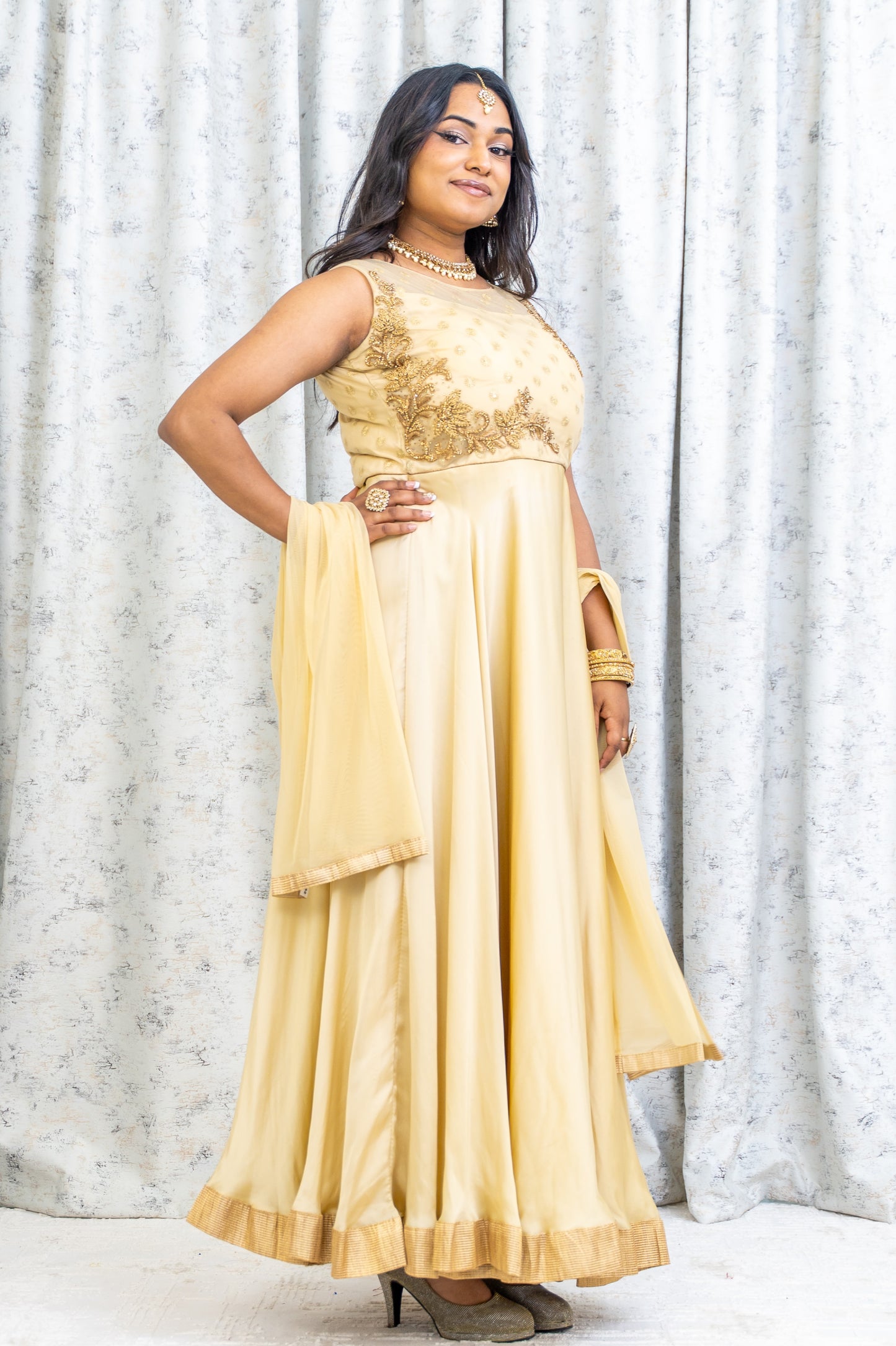 Cream Chinon Silk Punjabi Set