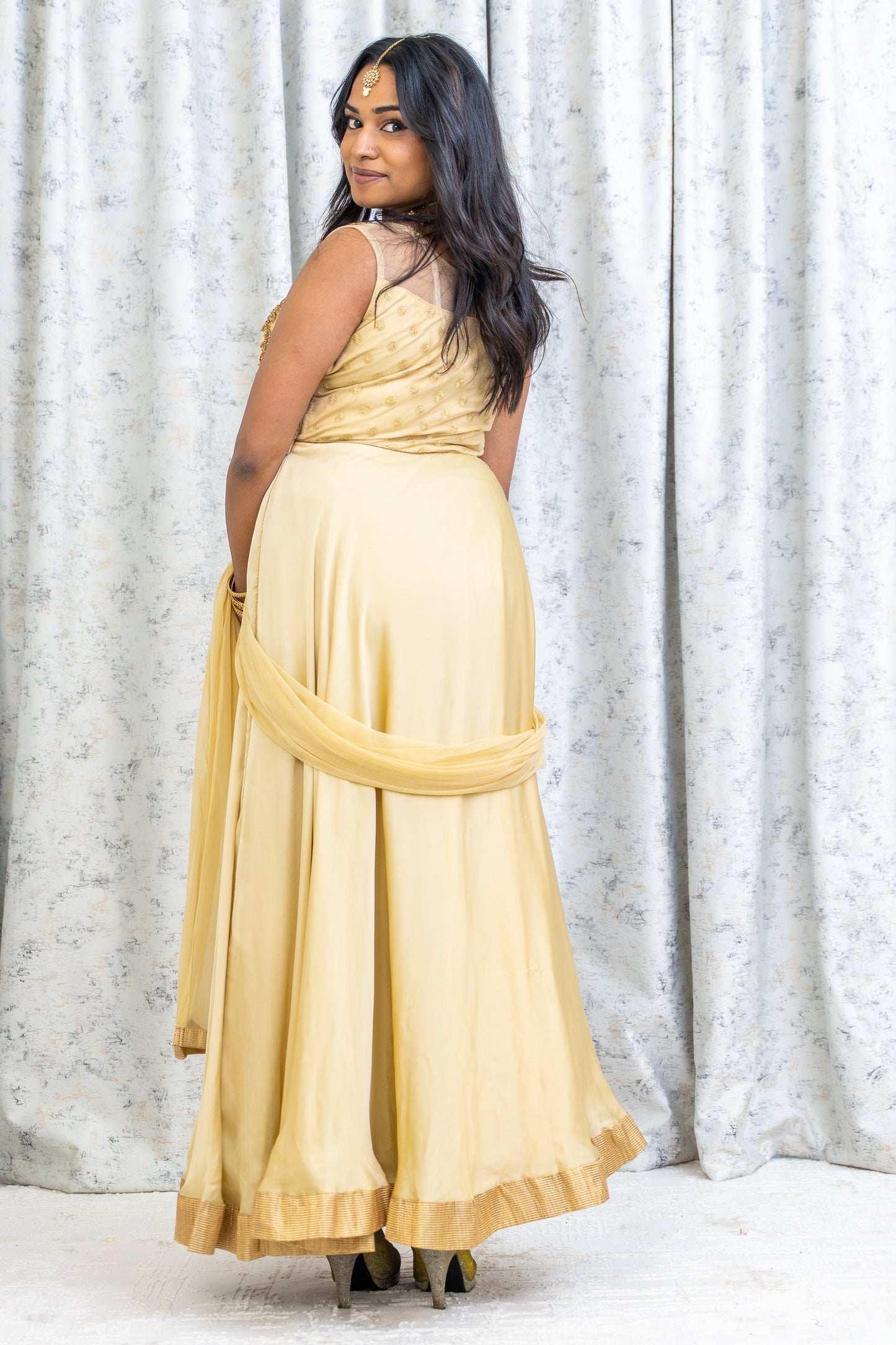 Cream Chinon Silk Punjabi Set