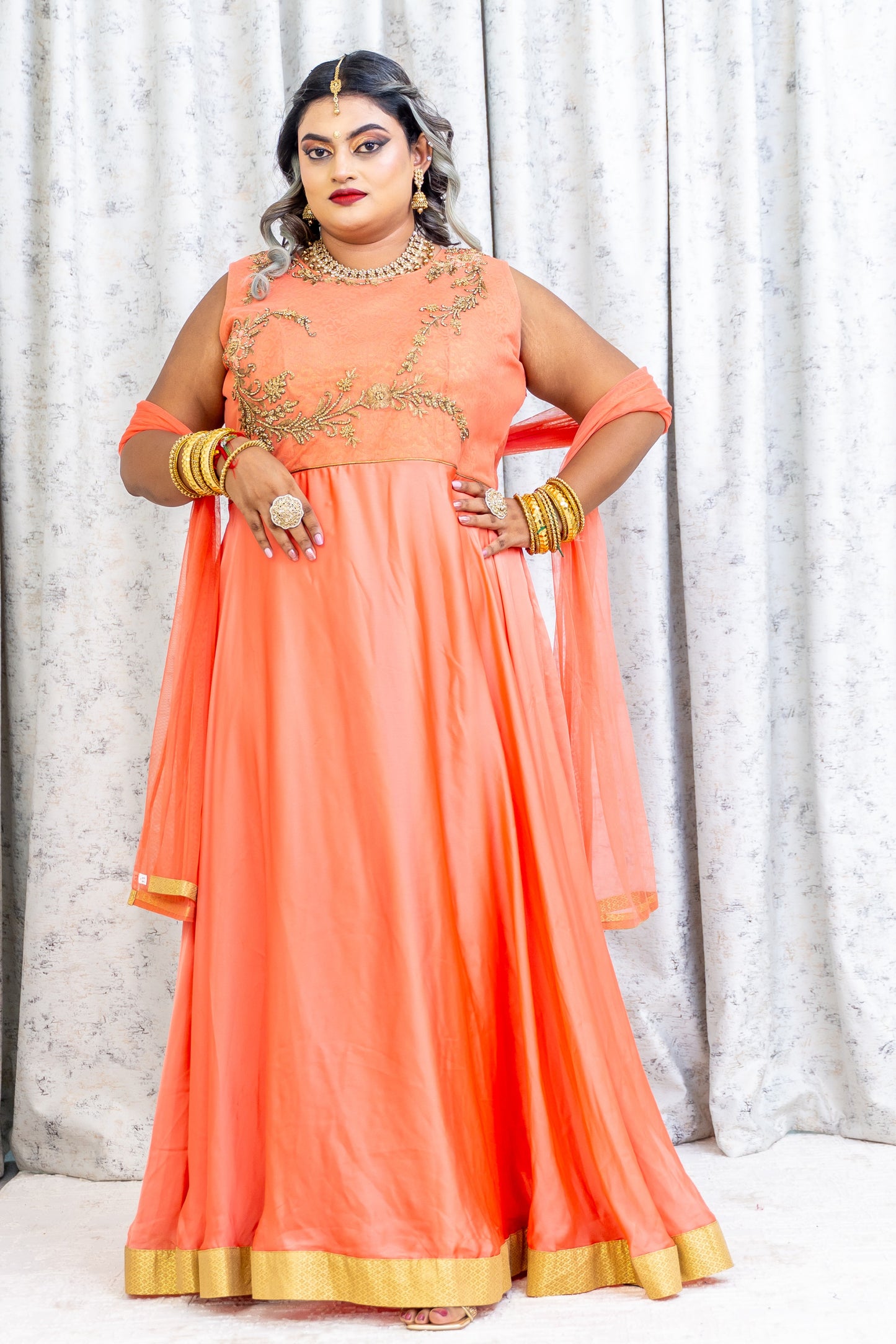 Peach Chinon Silk Punjabi Set