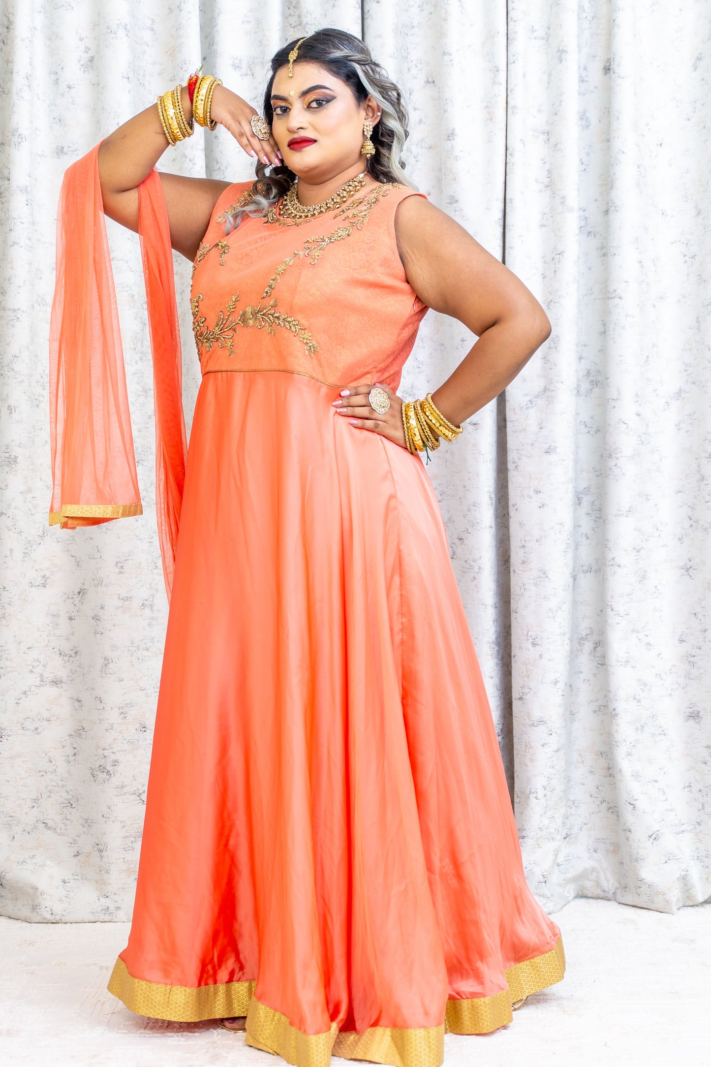 Peach Chinon Silk Punjabi Set