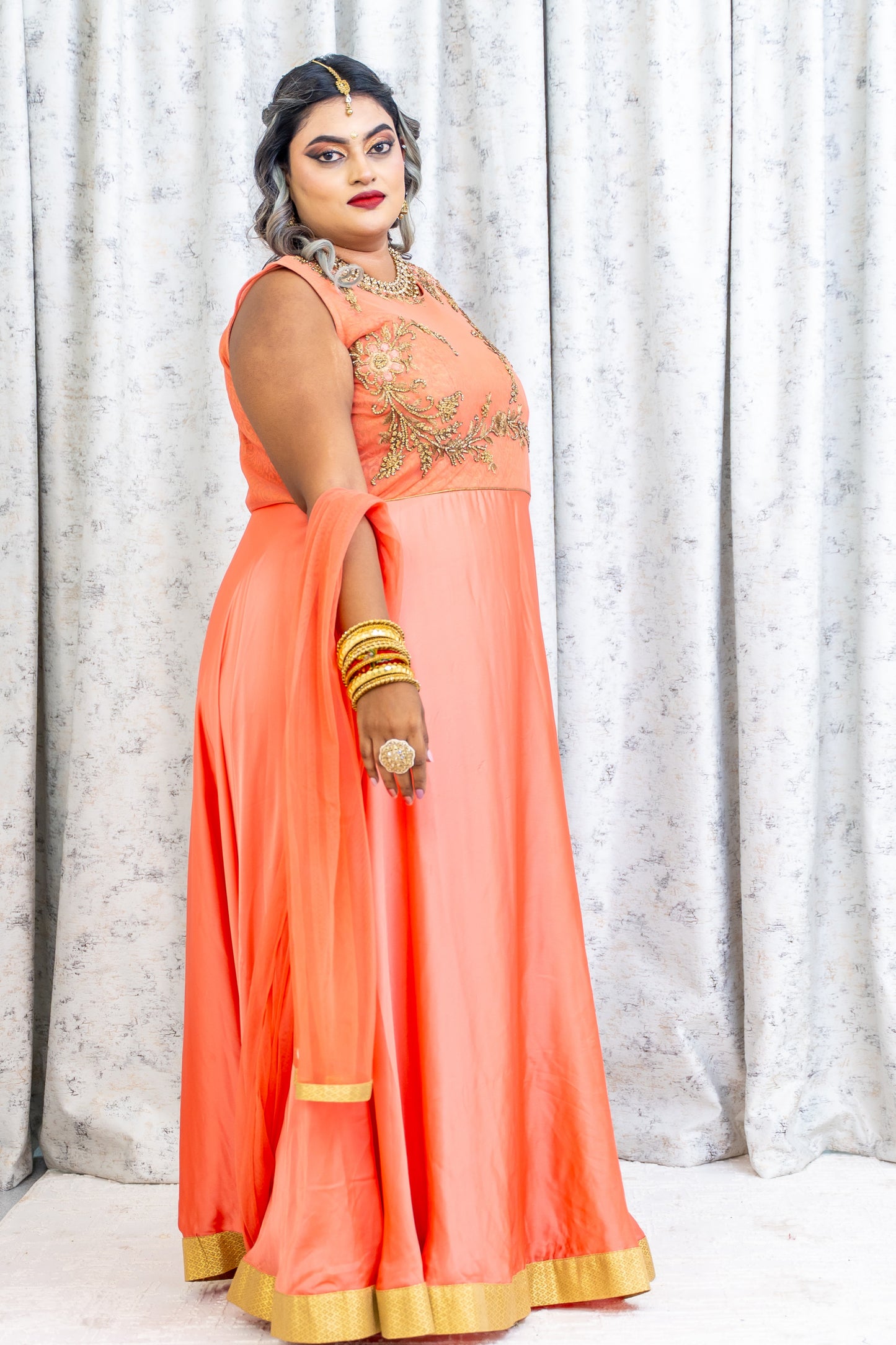 Peach Chinon Silk Punjabi Set