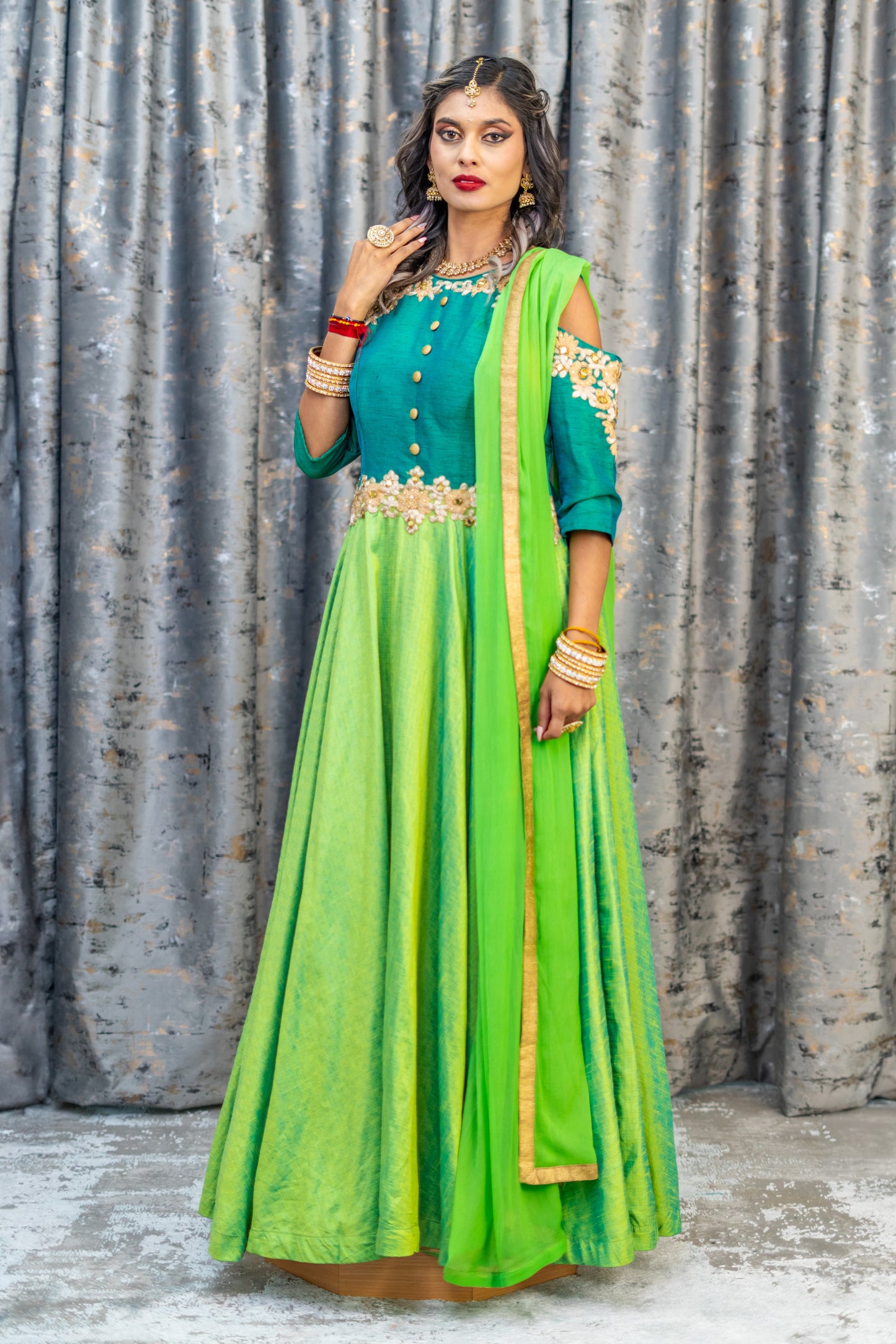 Green Raw Silk Punjabi Set