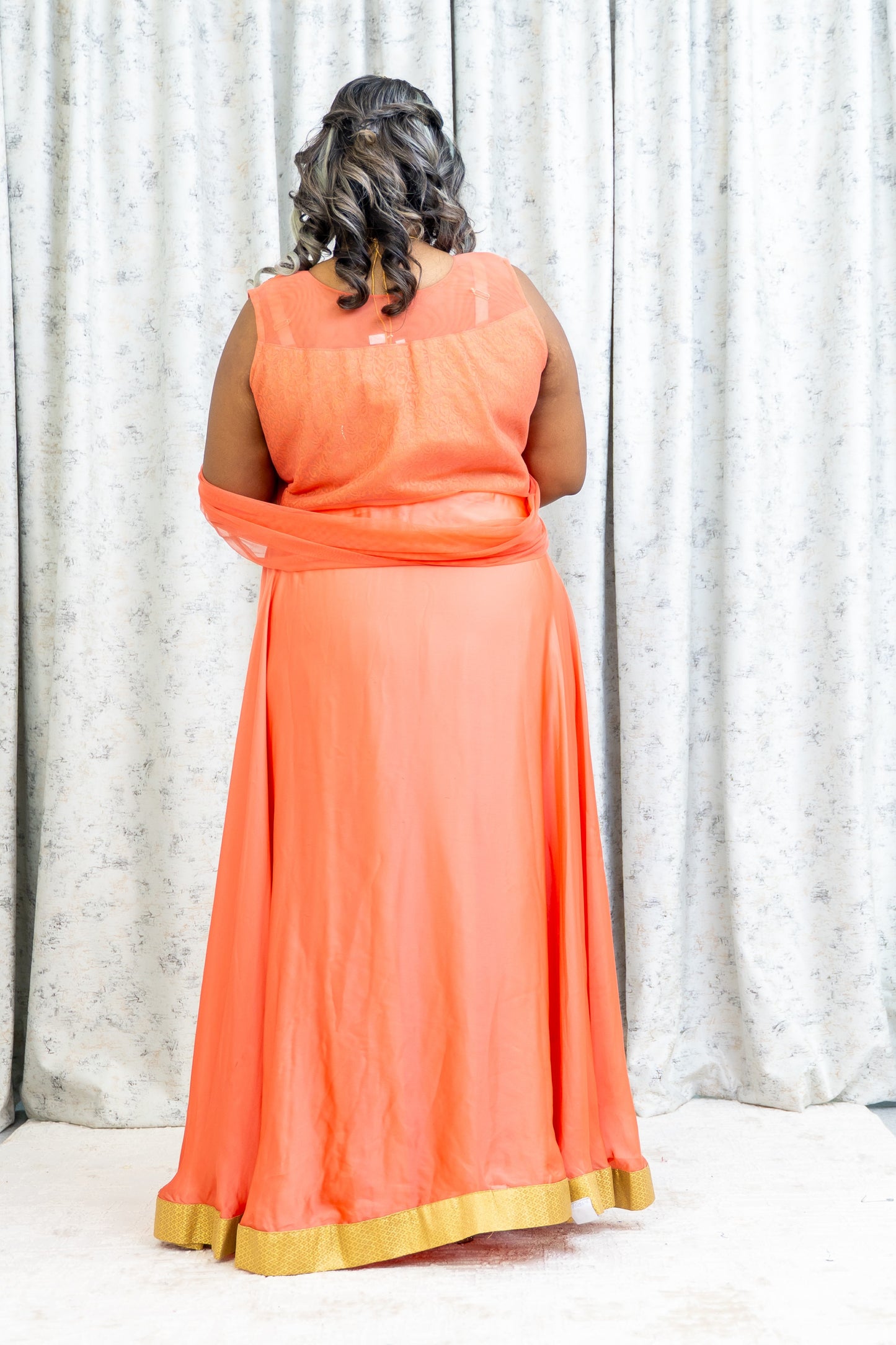 Peach Chinon Silk Punjabi Set
