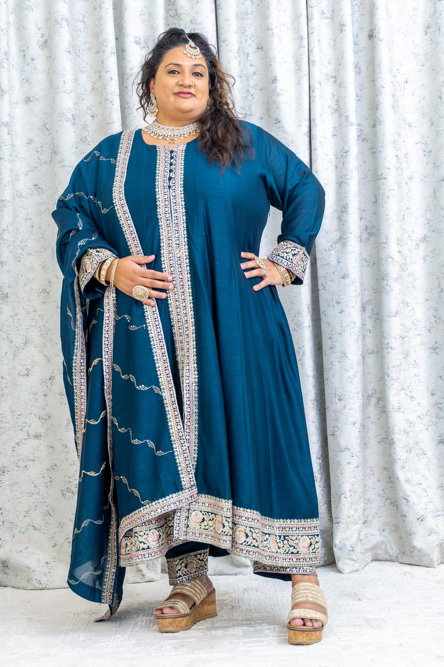 DarK Blue Chinon Silk Punjabi Set