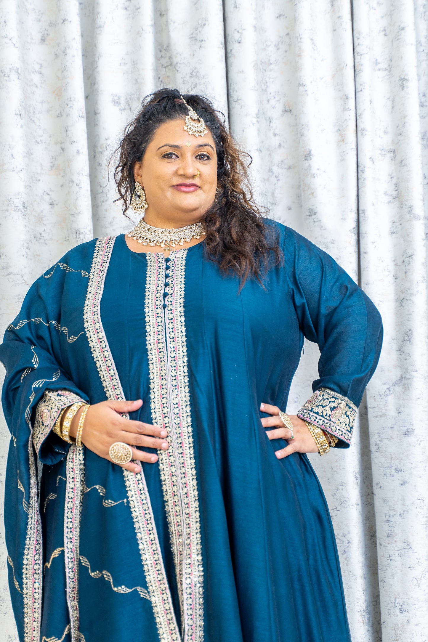 DarK Blue Chinon Silk Punjabi Set
