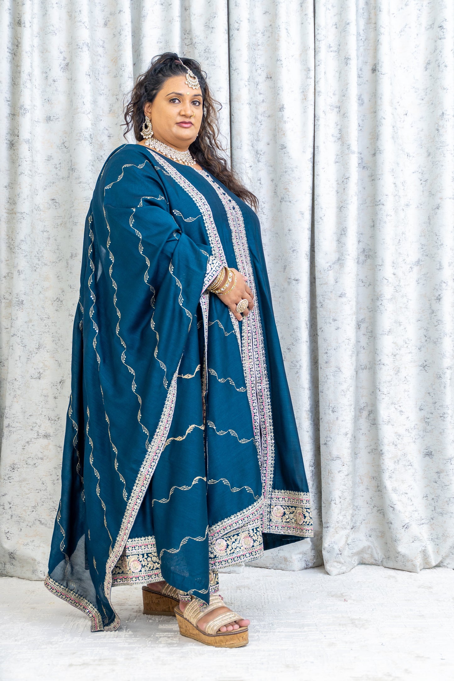 DarK Blue Chinon Silk Punjabi Set