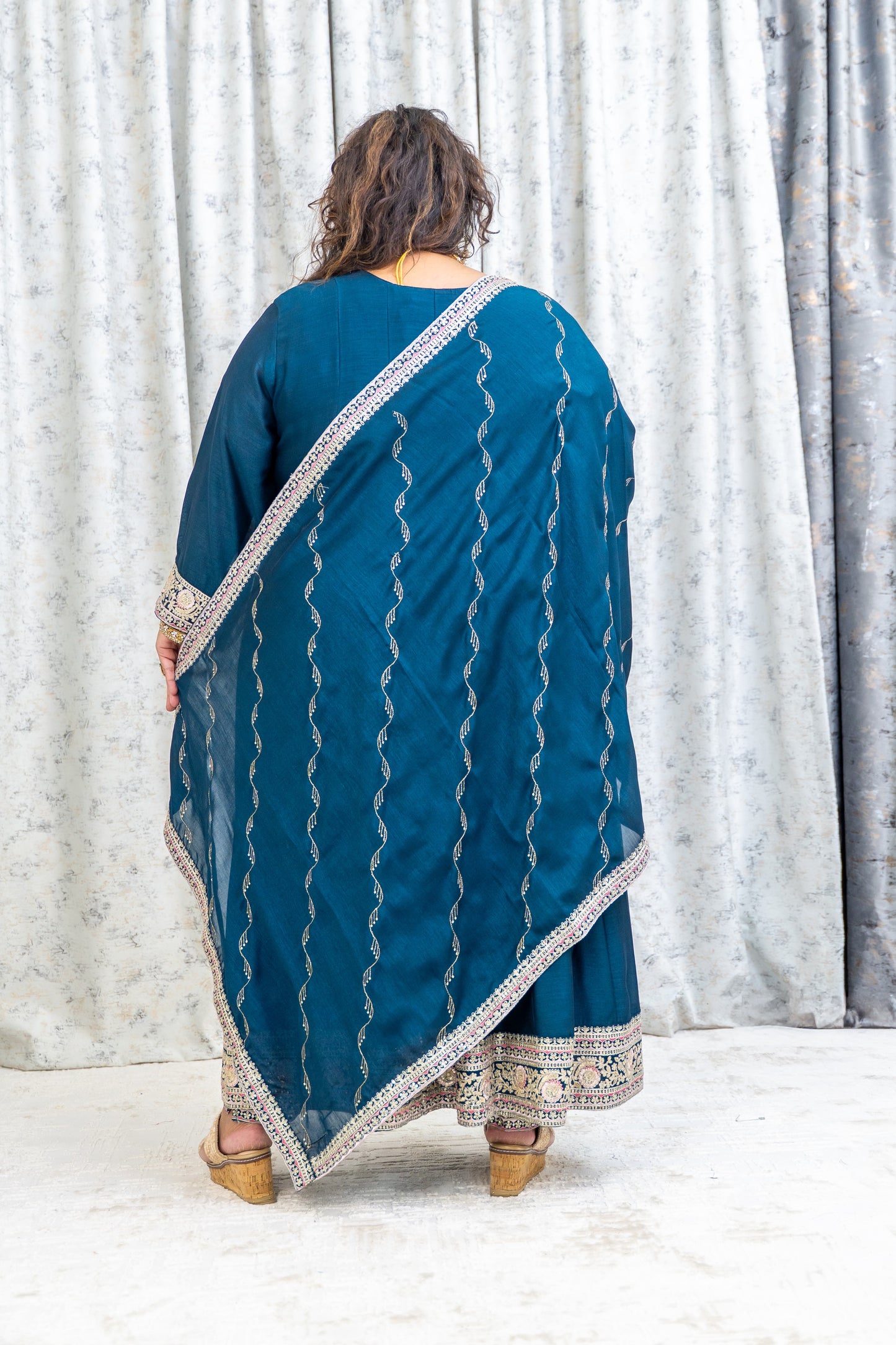 DarK Blue Chinon Silk Punjabi Set