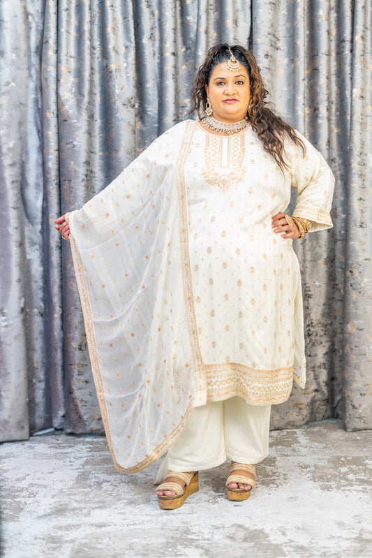 White Cotton Punjabi Set with Embroidery