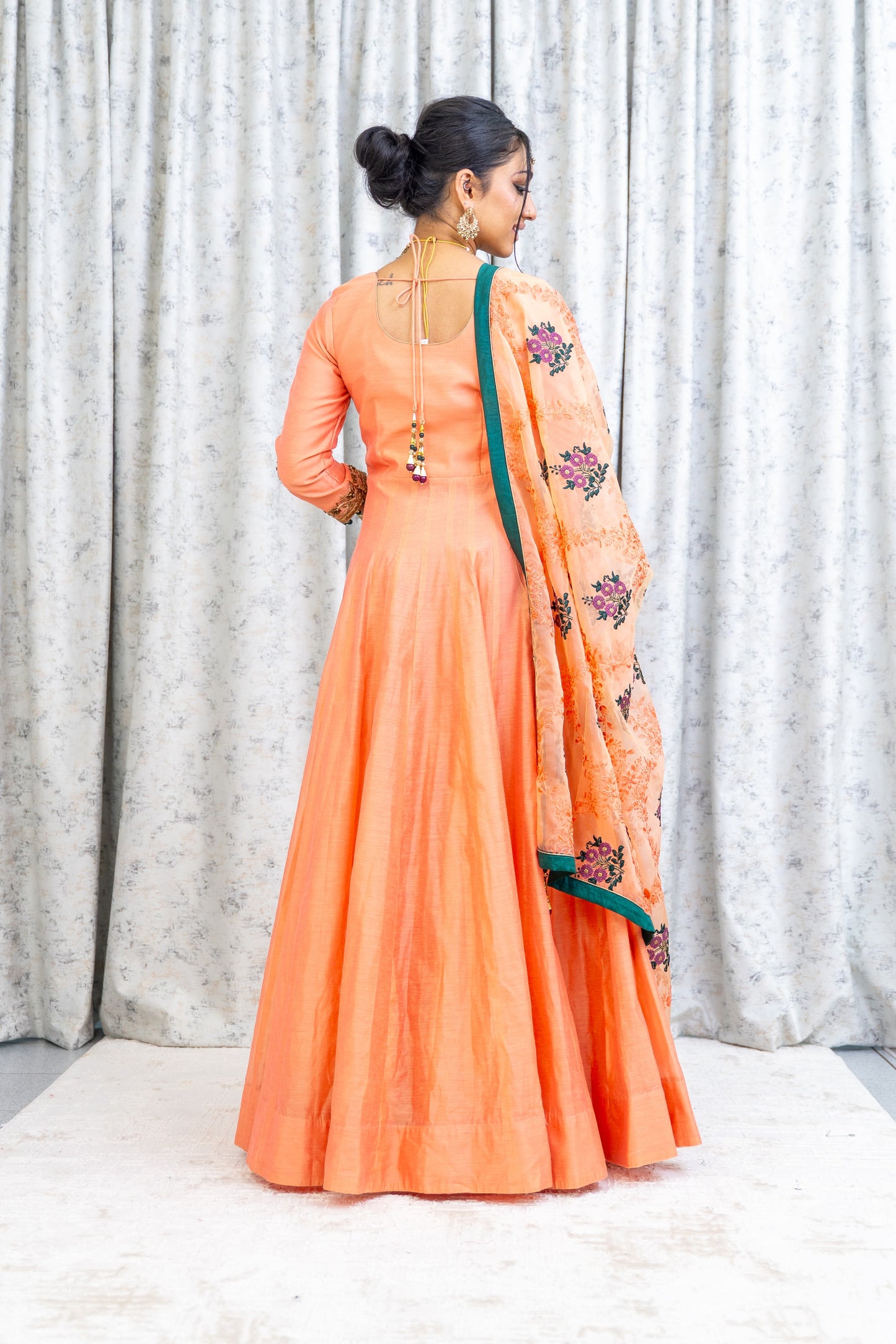 Peach Cotton Punjabi Set with Contrast Dupatta