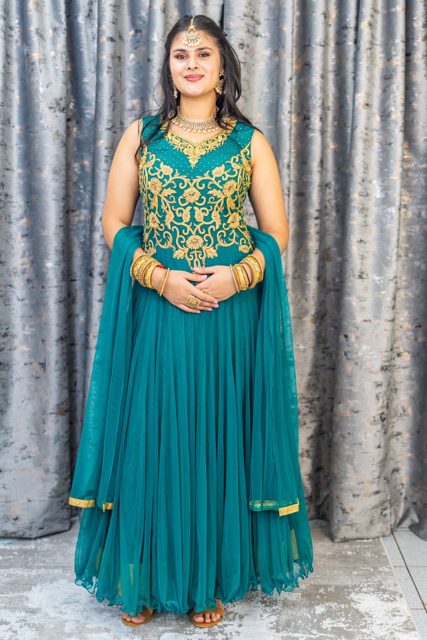 Teal punjabi with gold swarovski stones
