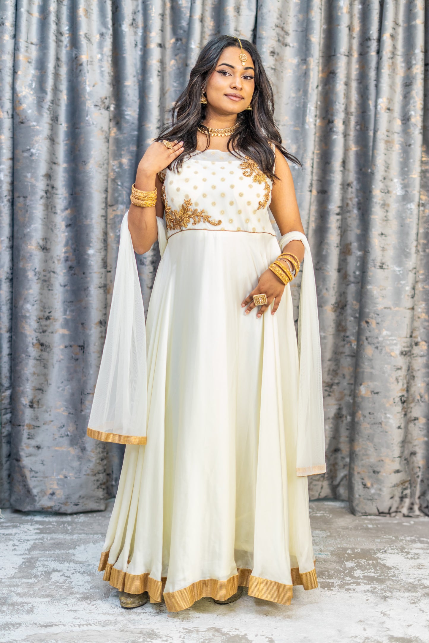 White Chinon Silk Punjabi Set