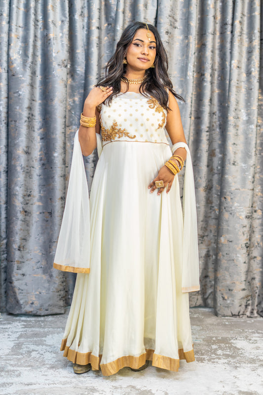 White Chinon Silk Punjabi Set